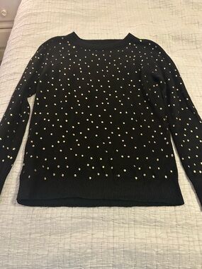 LOFT Black Sweater with Gold Dot Embellishments